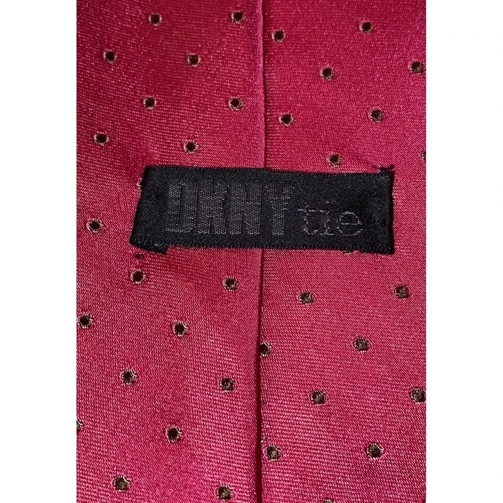 DKNY Men's 100% SILK Pink W/Green Dots Designer Neck‎ Tie 58